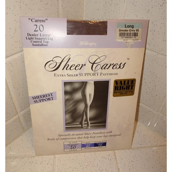 Vintage Worthington Sheer Caress Grey Extra Sheer Support Pantihose size long - Picture 1 of 6